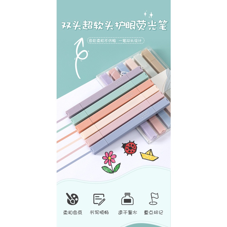 Bút highlight Bộ Bút Dạ Quang Hai Đầu Màu Sắc Sáng Bóng Dễ Sử Dụng