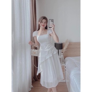SET ÁO TRẮNG CỔ PETER  + CHÂN VÁY MIDI DẬP LY