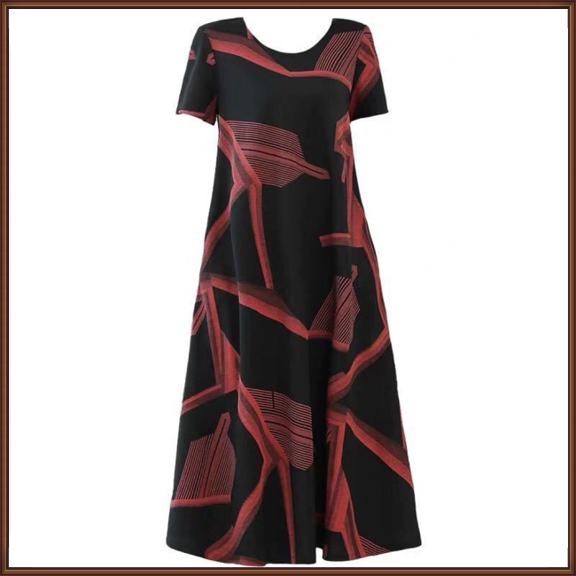 Đầm Midi Tay Ngắn Cổ Tròn Dáng Chữ A In Họa Tiết Trừu Tượng Thời Trang Xinh Xắn Cho Nữ