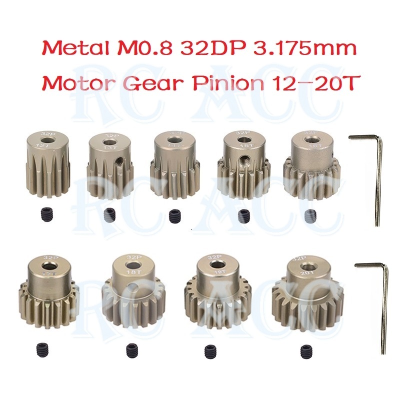 Bánh Răng Động Cơ Trục 3.175mm M0.8 32DP 3.175mm 12T 13T 14T 15T 16T 17T 18T 19T 20T Cho Xe Hơi Điều Khiển Từ Xa
