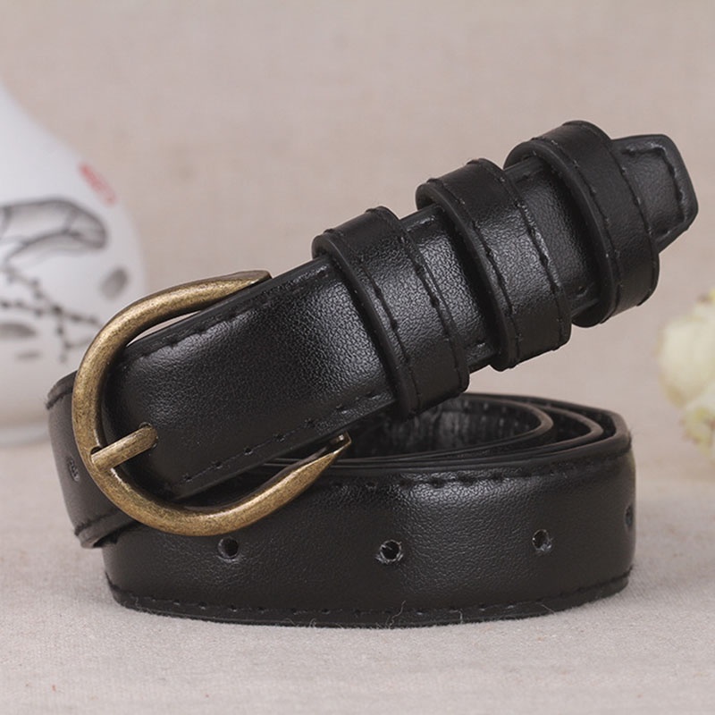 Thắt Lưng Da PU Khóa Oval Kim Loại Phong Cách Vintage Dành Cho Nam Nữ