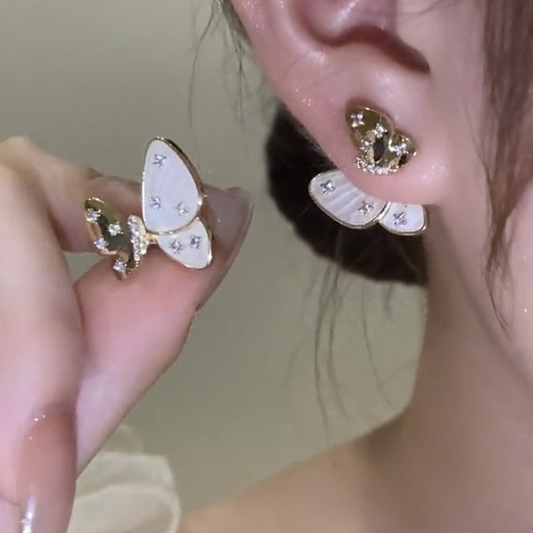 Bông Tai Mạ Bạc 925 Hình Bướm Đính Đá Zircon Xinh Xắn