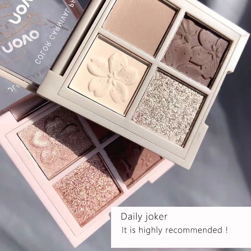 Novo® Bảng Phấn Mắt 4 Màu Lì Và Ánh Nhũ Kết Hợp Trang Điểm Kháng Nước 6g