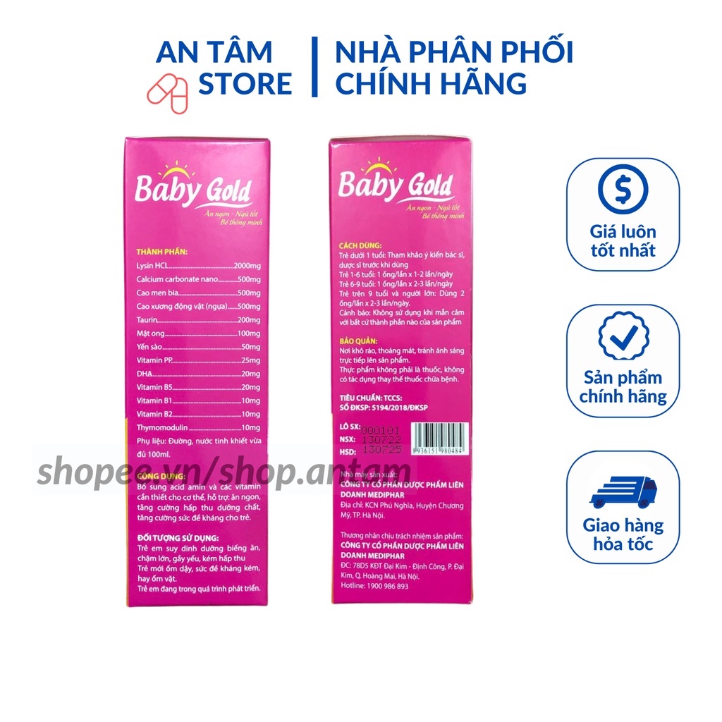 Baby Gold Ăn Ngon giúp bé ngủ tốt, bé ăn ngon, ngủ ngon, kích thích bé ăn nhiều hơn hộp 20 ống