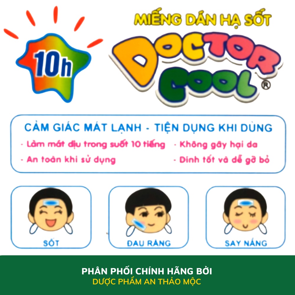 Miếng dán hạ sốt TANAPHAR Doctor Cool dính tốt dễ gỡ bỏ an toàn không hại da mang lại cảm mát lạnh trong suốt 10 tiếng