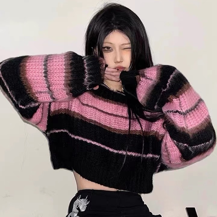Áo Sweater Dệt Kim Dáng Rộng Ngắn Gợi Cảm Phong Cách Mới Cho Nữ Mặc Ngoài Trời Mùa Xuân Thu Nóng Bỏng