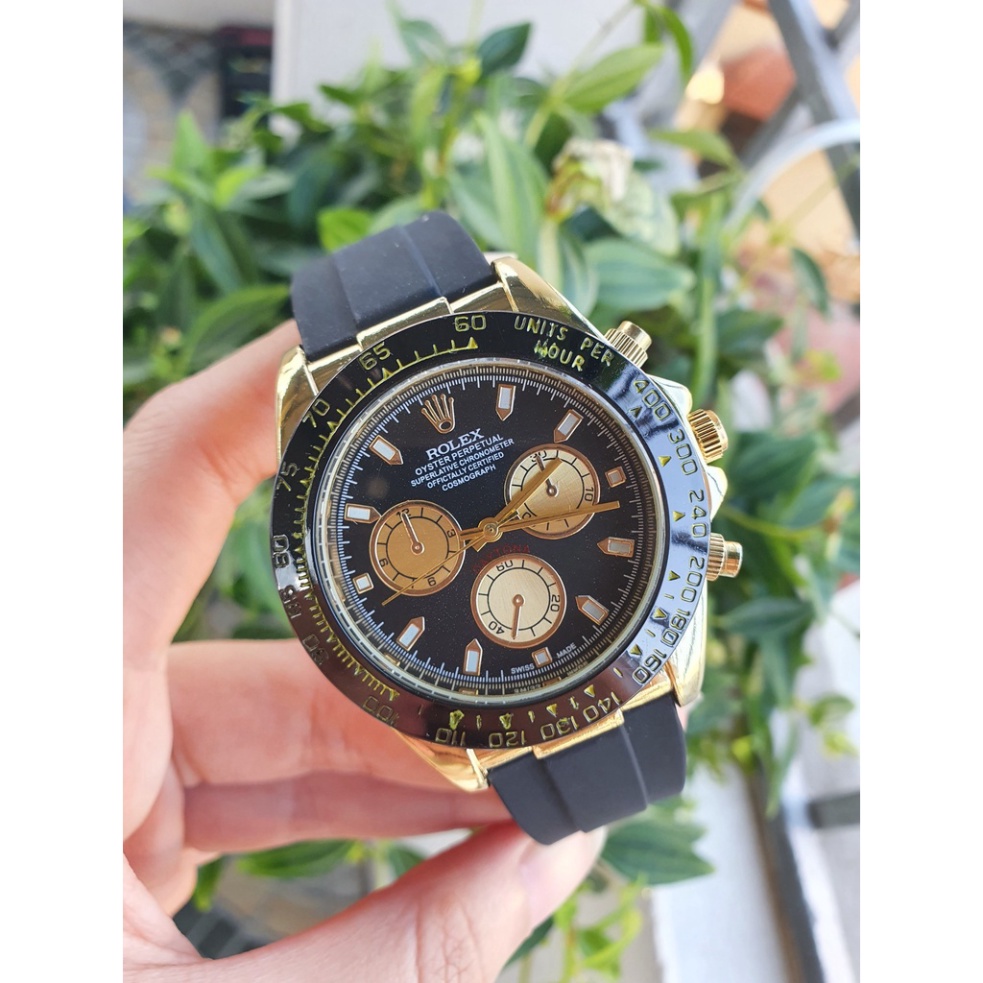 Đồng hồ Nam Rolex máy nhật-Đồng hồ Rolex 3 nút mặt vàng hồng dây cao su size 40-42 mm