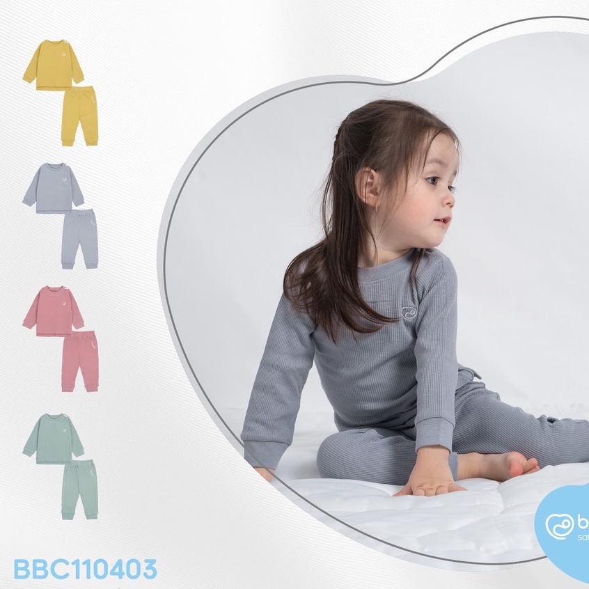 Bộ dài tay cổ tròn bamboo waffle Bu baby cho bé 6 tháng đến 4 tuổi