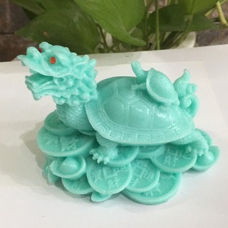 Tượng long quy cõng con màu xanh dài 12 cm