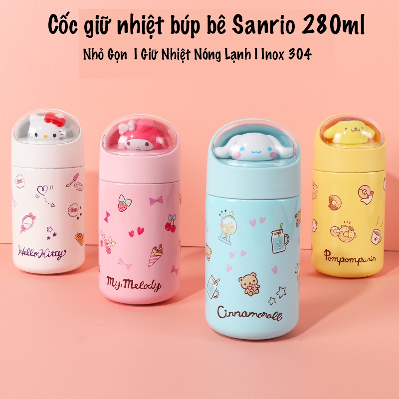 Bình Nước Giữ Nhiệt Bằng Thép Không Gỉ 280mL Hình Hello Kitty Sanrio