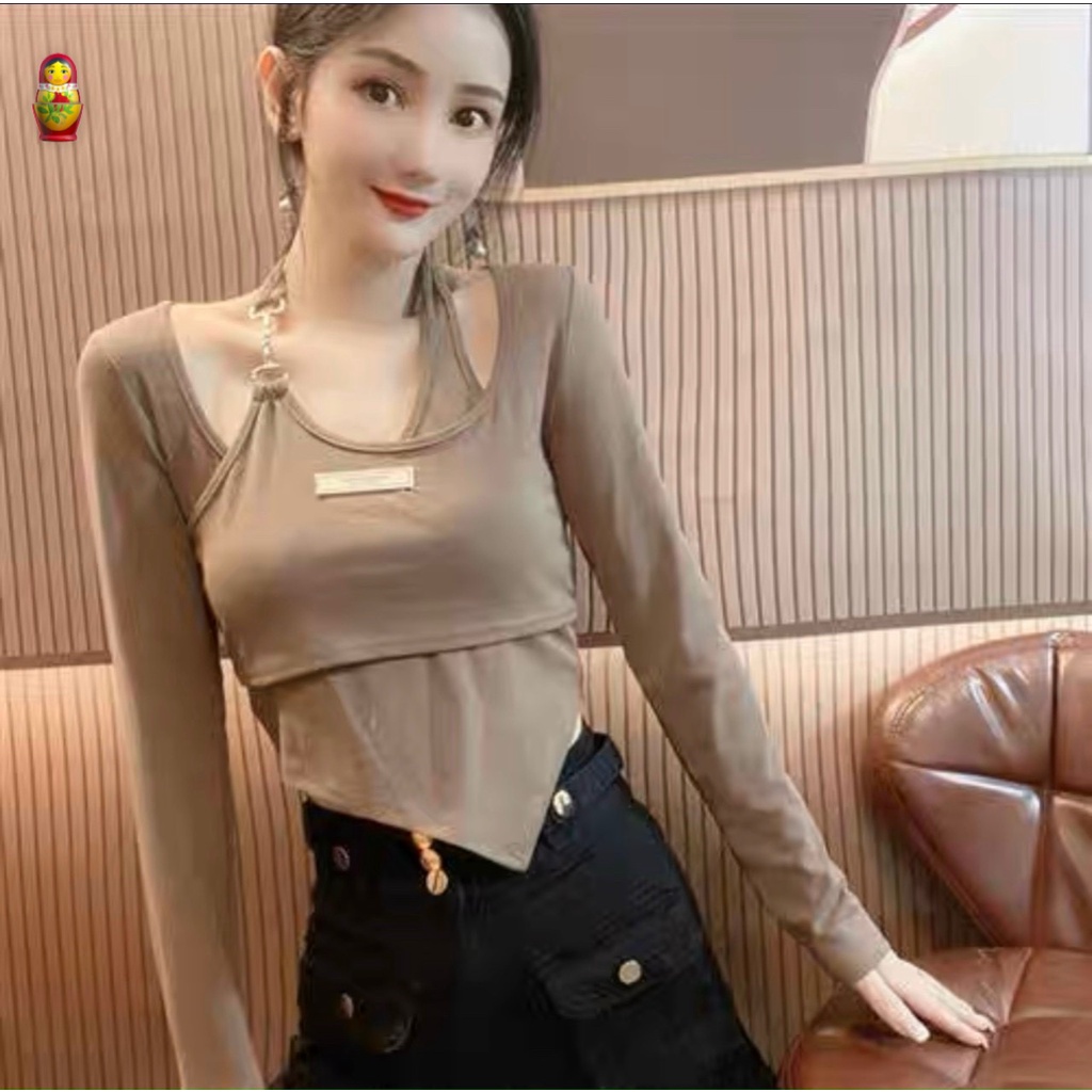 Áo kiểu cổ yếm phối xích tà nhọn tay dài chất đẹp kiểu dáng cá tính