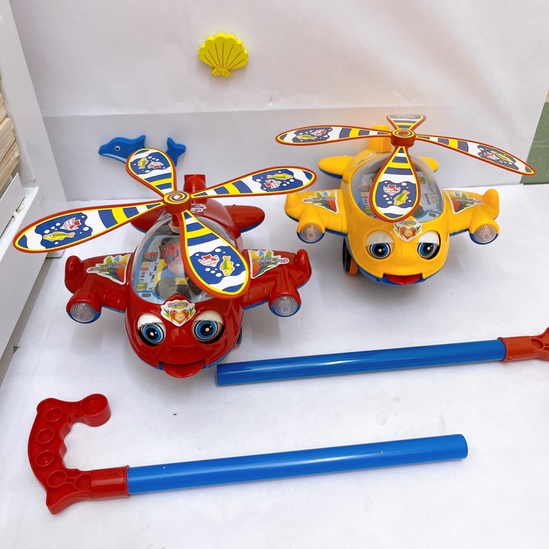 Đồ chơi trẻ em xe đẩy máy bay có chuông biết chớp mắt, thè lưỡi vui nhộn cho bé tập đi phát triển vận động