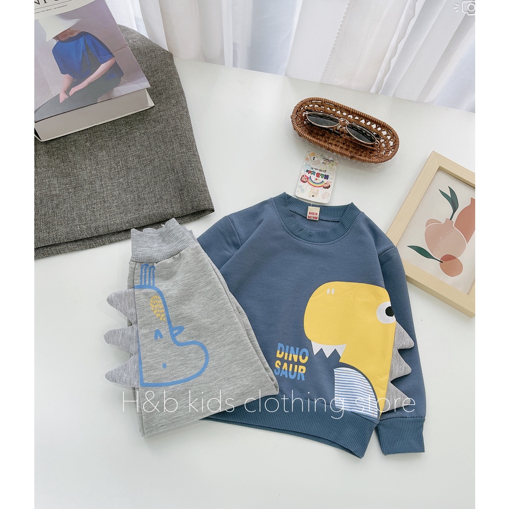 Bộ Quần Áo Bé Trai Chất Nỉ Da Cá Hình Khủng Log, Bộ Quần Áo Thu Đông Bé Trai- Bộ Quần Áo Nỉ Bé Trai Kidbabyonline K158