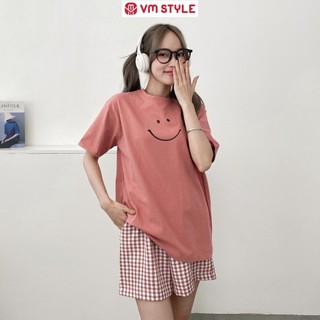 Đồ bộ VM Shop áo thun tay ngắn mặt cười+ quần ngắn ullzang thời trang nữ - 2101- DBU00019