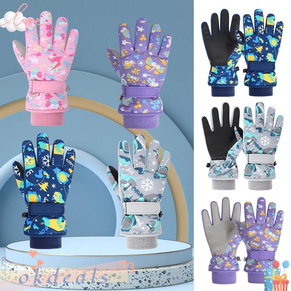 Găng Tay Trượt Tuyết Giữ Ấm Chống Thấm Nước In Họa Tiết Hoạt Hình Cho Bé 9-13 Tuổi