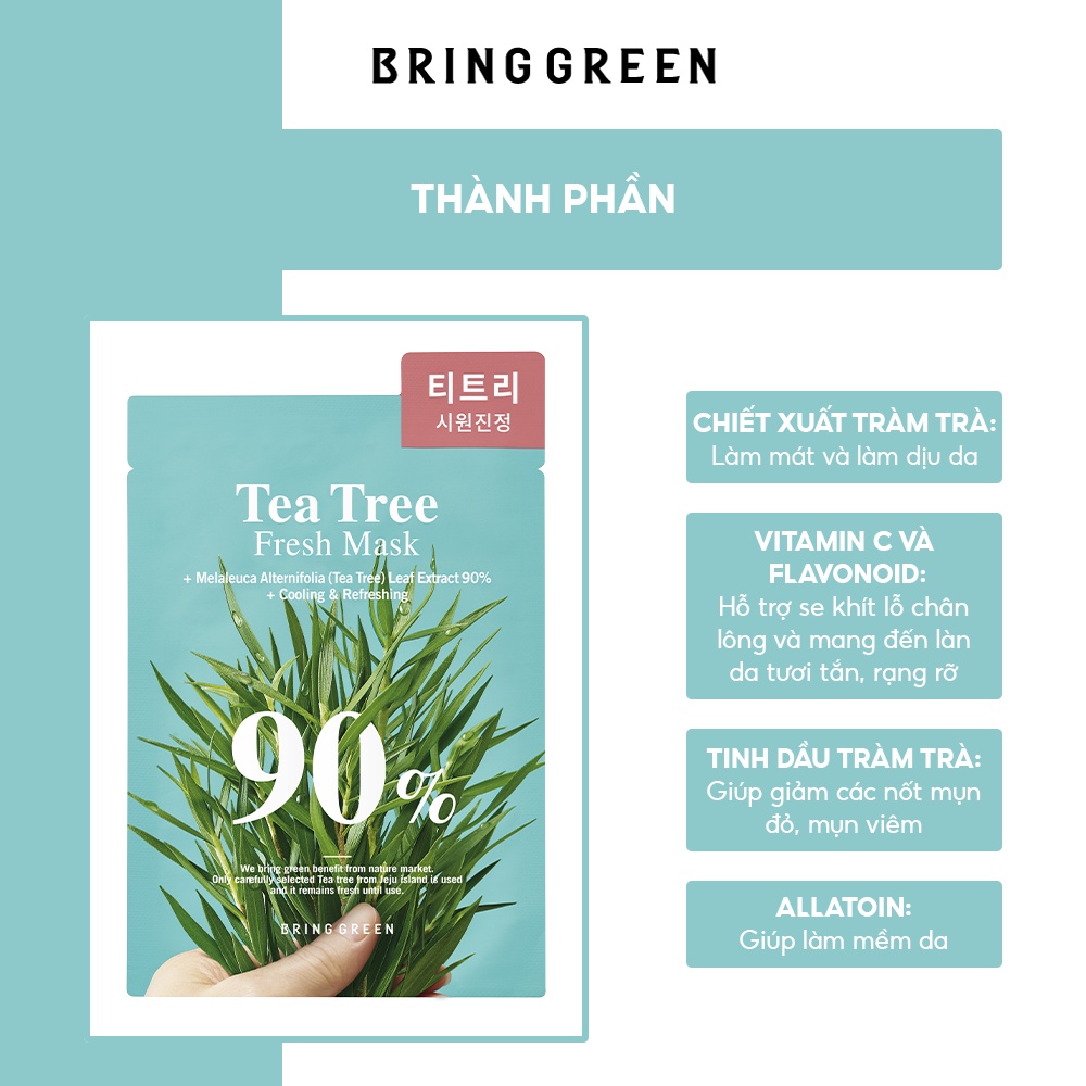 Mặt Nạ Tràm Trà Dưỡng Da Bring Green Tea Tree 90% Fresh Mask 20g (10pcs/pack)