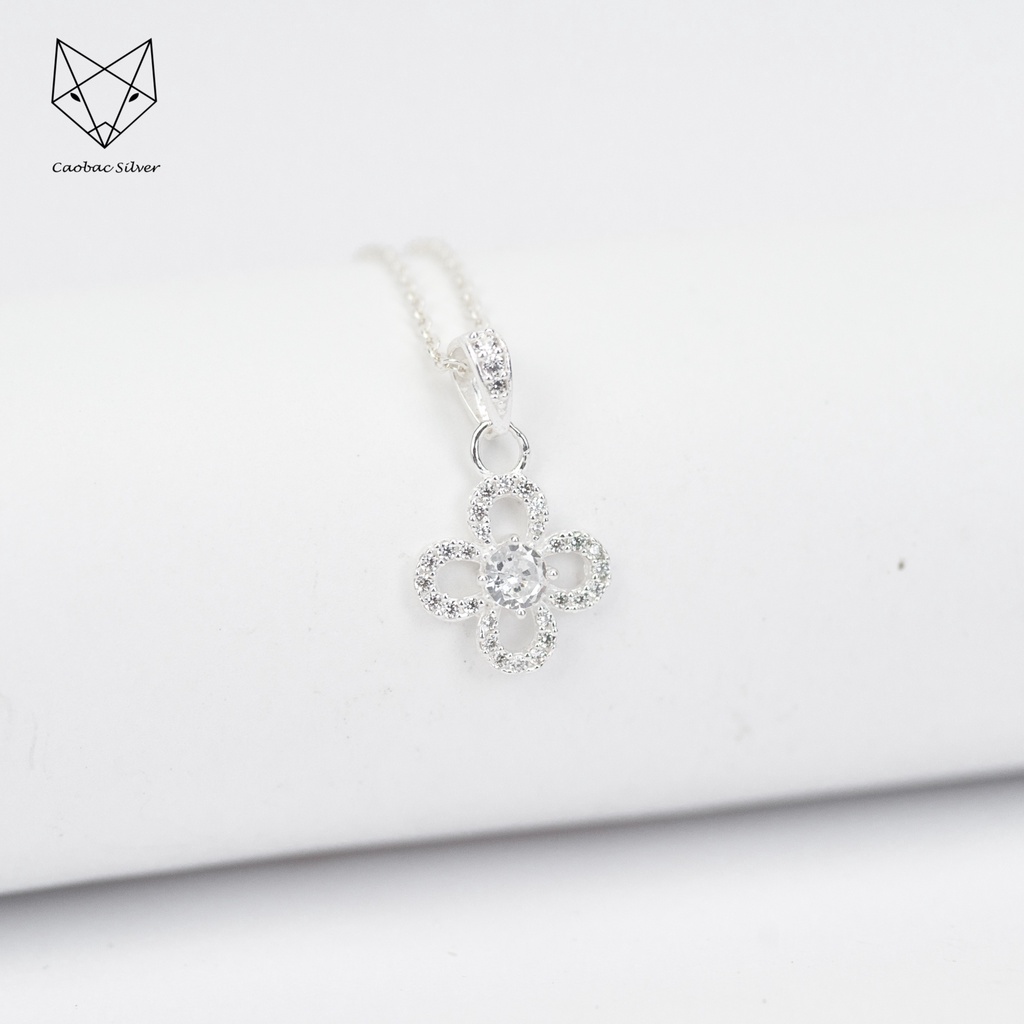 Dây Chuyền Bạc Ta Cao Cấp CaoBac Silver Thiết Kế Hoa Bốn Cánh Ổ Đá Tinh Tế, Thanh Lịch Dành Tặng Riêng Cho Bạn Gái