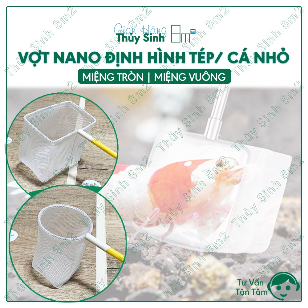 Vợt Nano Chuyên Dụng Cho Tép, Cá Nhỏ | Miệng Tròn, Miệng Vuông | Lưới PVC Định Hình An Toàn | 8m2