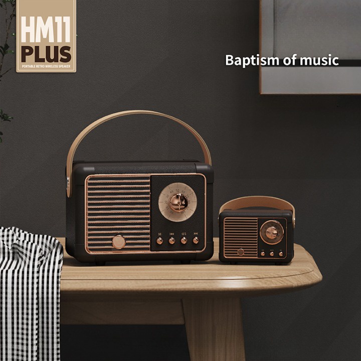 Loa Bluetooth HM 11 Plus kích thước lớn hơn bản HM11 ThườngKhông Dây Phong Cách Vintage Hỗ Trợ FM/AM/SW