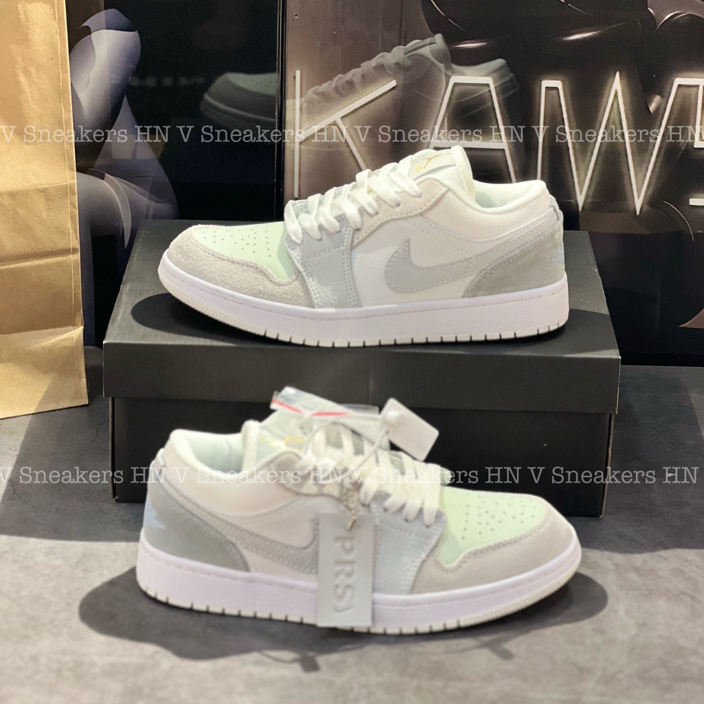 Giày Jordanm 1 Low Paris, Jodan Cổ Thấp Xám Xanh Da Lộn Logo Vàng Nam Nữ Mới Nhất Hottrend 2022