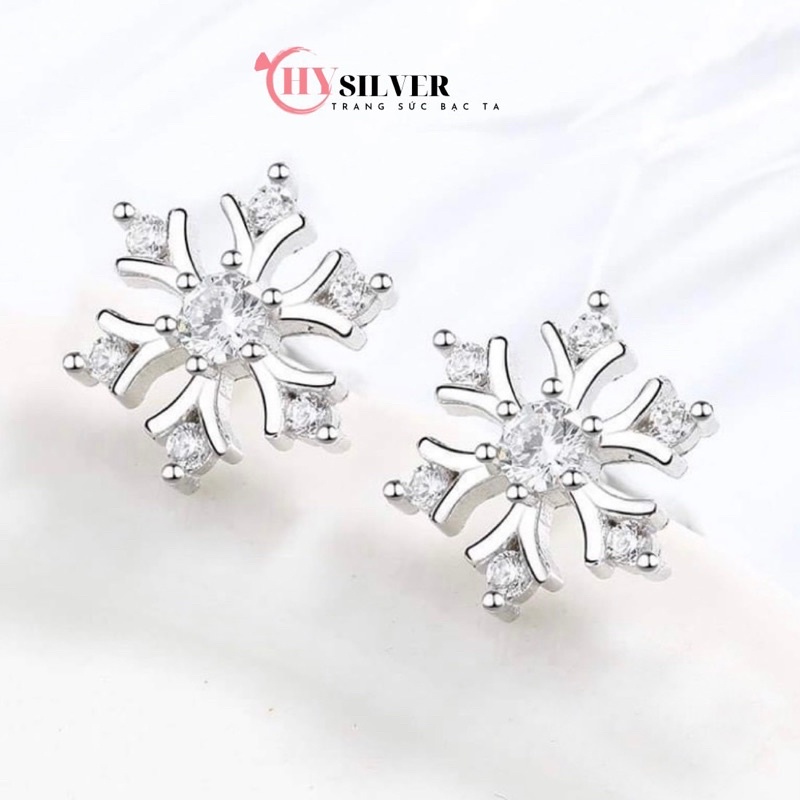 Bông tai bạc ta hình bông hoa tuyết 6 cánh đính đá xinh xắn bông tai nữ bạc thật giá rẻ CHY SILVER