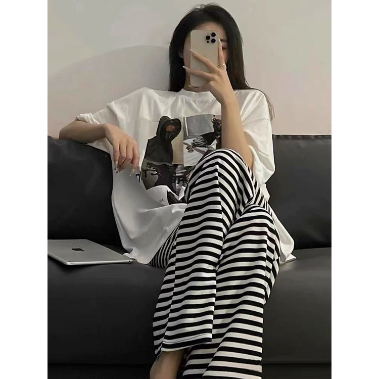 Quần thun ống suông kẻ sọc quần ống rộng lưng thun phong cách ulzzang SIB135