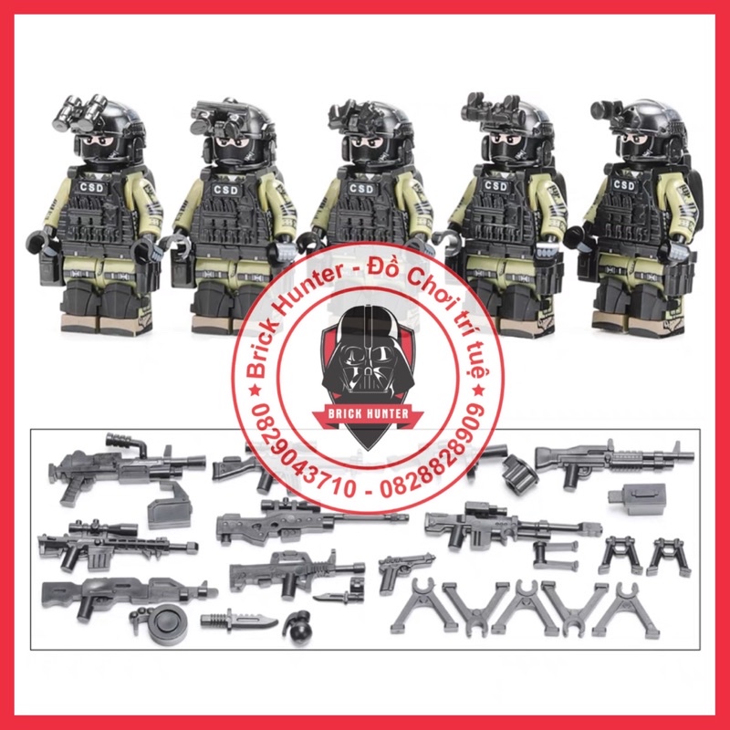Army swat special force minifigures Đội 5 lính đặc nhiệm chống bạo động CSD của cảnh sát Hong Kong