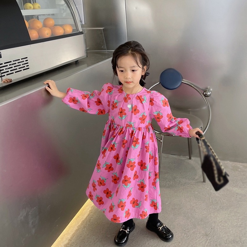 Đầm Tay Dài Dáng Rộng In Hoa Phong Cách Hàn Quốc Thân Thiện Với Da Thoáng Khí Thời Trang Xuân Thu Cho Nữ