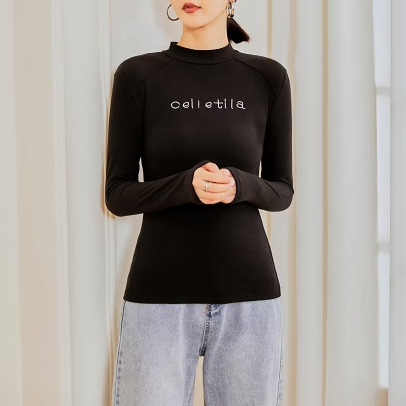 IELGY    Áo Thun Mỏng Tay Dài Cổ Lọ Ôm Dáng Thời Trang Cho Nữ