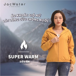 Áo khoác gió lót lông cừu nữ có mũ mùa đông form rộng chống nước cản bụi JACWATER V85