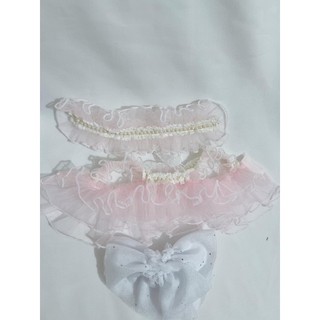 outfit doll đầm tầng Hồng (20cm ,20cm body ú)