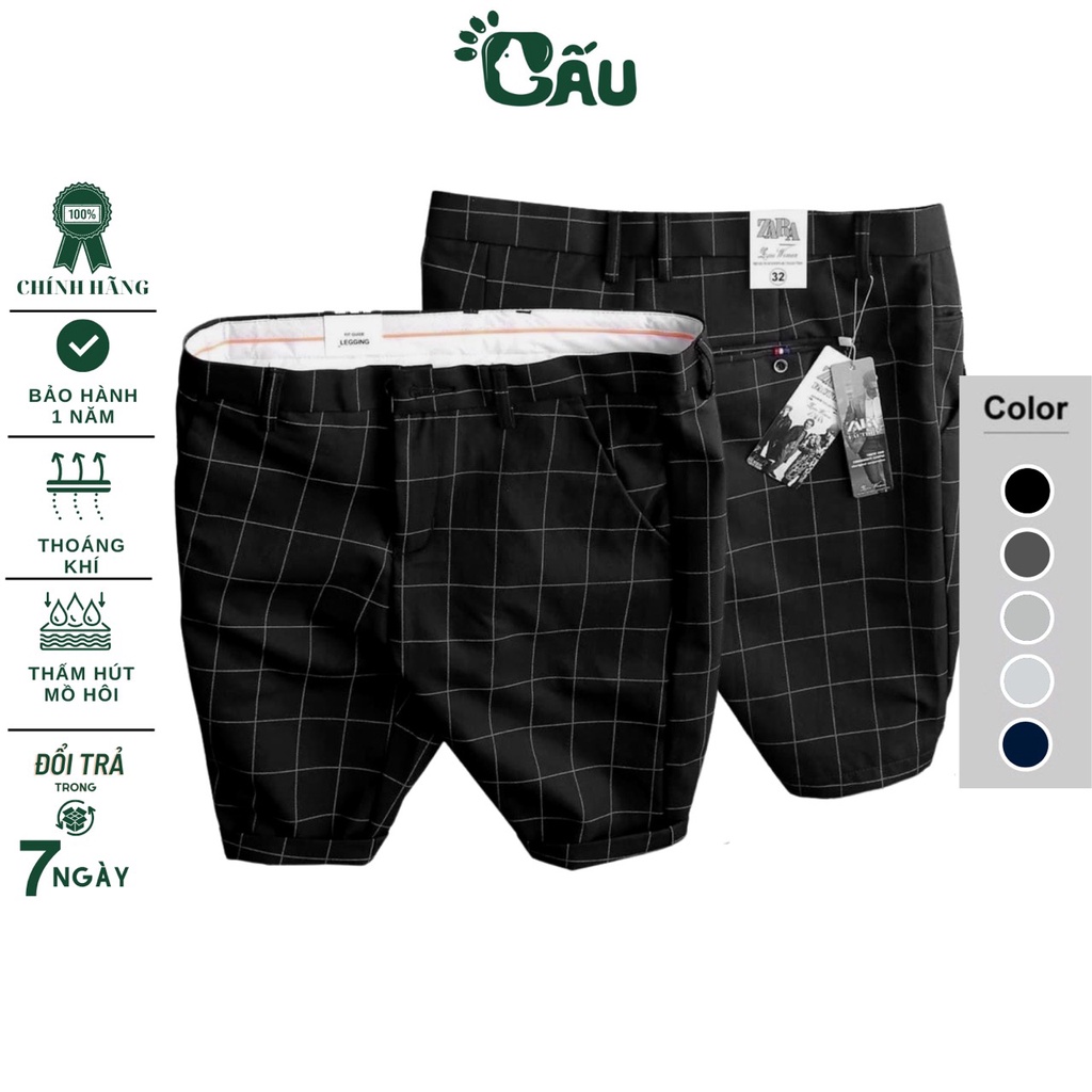 Quần short tây nam Gấu 194 vải âu mềm mịn, co dãn nhẹ - form slimfit [ Có Big Size ] - SHORT Sọc Caro