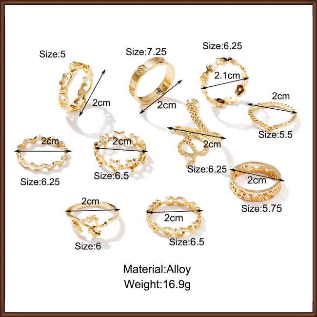 Set 10 Nhẫn Đeo Khớp Ngón Tay Họa Tiết Hình Học / Hình Rắn / Hoa Phong Cách Retro Cho Nam Và Nữ