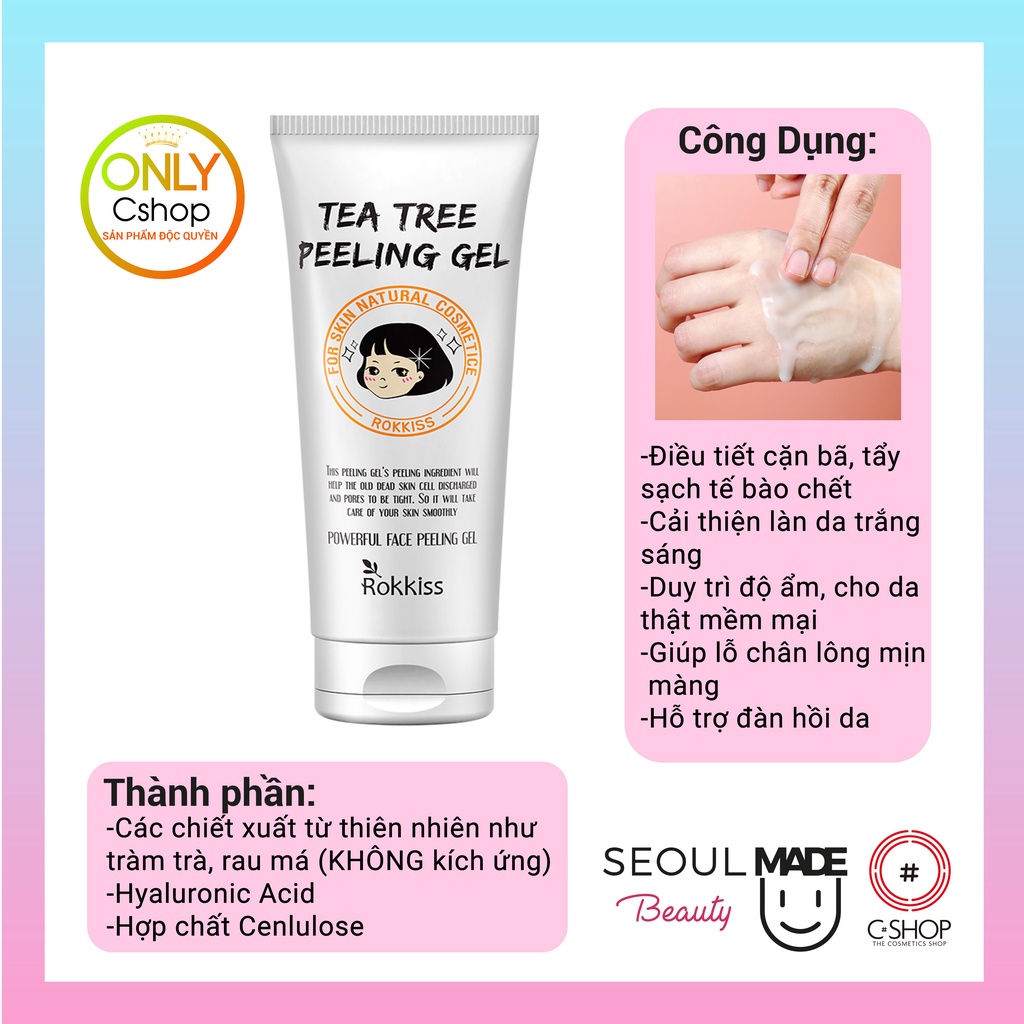Gel tẩy tế bào chết chiết xuất tràm trà ROKKISS TEA TREE PEELING GEL 120ml_Mỹ phẩm Hàn Quốc chính hãng