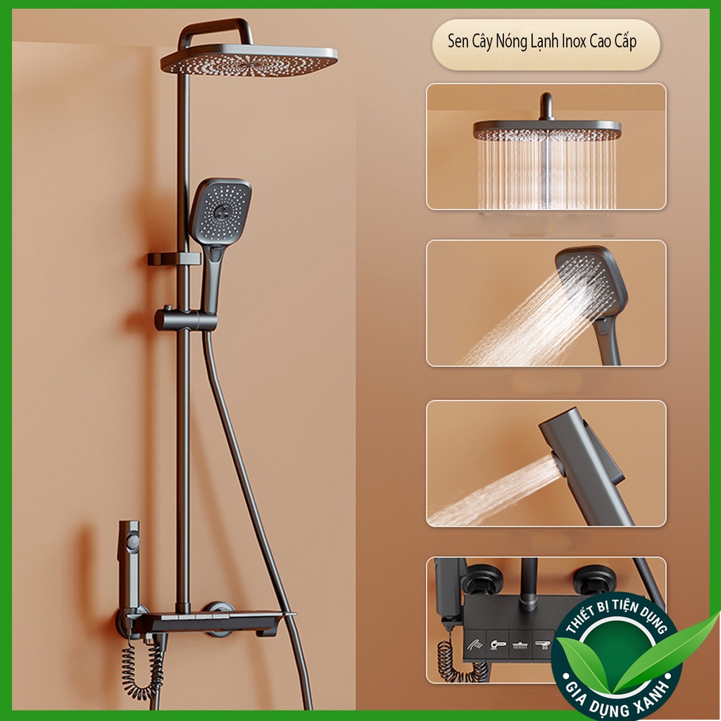 Bộ Sen Cây Tắm Đứng Nóng Lạnh Cao Cấp Phím Đàn phủ nano xám sang trọng - Chất liệu Inox 304