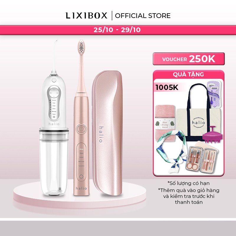 Combo Bàn Chải Điện Halio Sonic Whitening Toothbrush và Tăm nước Halio Water Flosser