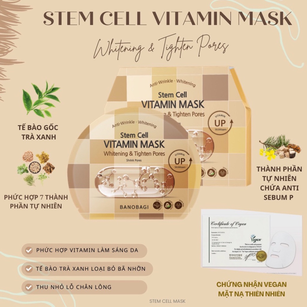 Mặt Nạ Dưỡng Ẩm Trắng Da BANOBAGI Stem Cell Vitamin Mask 30ml