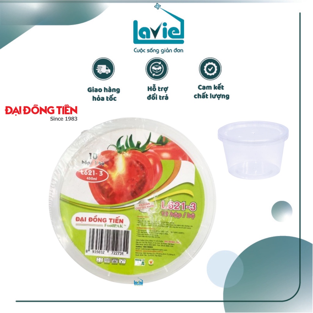 Bộ 10 hộp nhựa mỏng đựng thực phẩm hình tròn dùng được cho lò vi sóng Đại Đồng Tiến 400ml