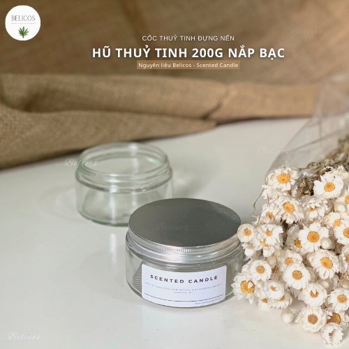Hũ đựng nến thơm thuỷ tinh trong suốt 200ml - Nắp bạc, chịu nhiệt, dáng lùn xinh xắn