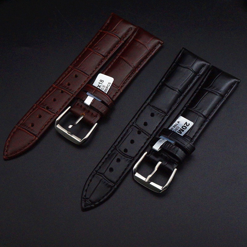 [Hàng nhập Xịn] Dây đồng hồ da bò lớp da bò đầu tiên chống thấm nước BO-41 size 14 16 18 19 20 21 22mm (Đen/Nâu)