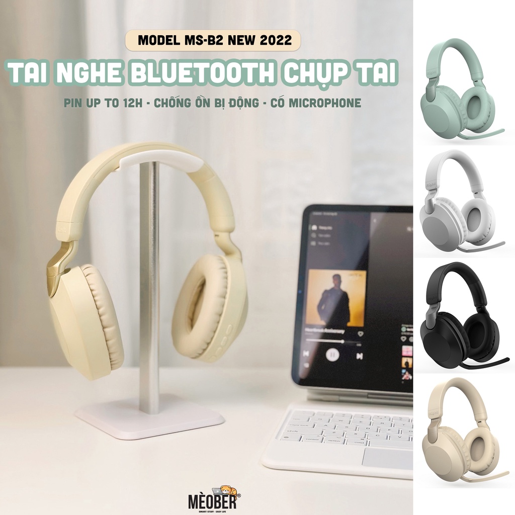 Tai Nghe Bluetooth Chụp Tai Basic - Có microphone, Chống ồn tạp âm & gấp gọn dễ dàng
