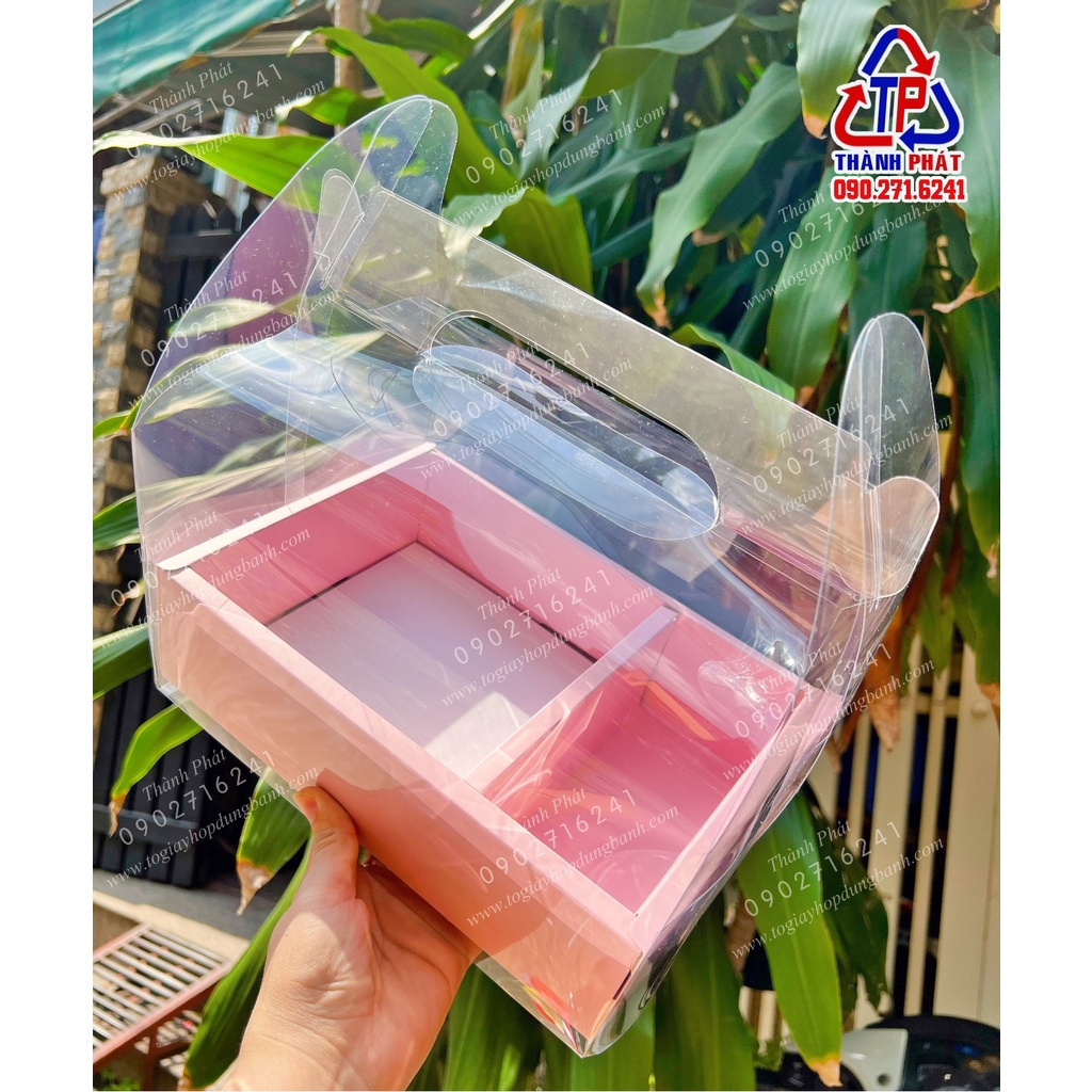 5 Hộp 2 ngăn đế hồng đựng bánh kem mini - bánh bento cake và hoa tặng quà lễ 20-10
