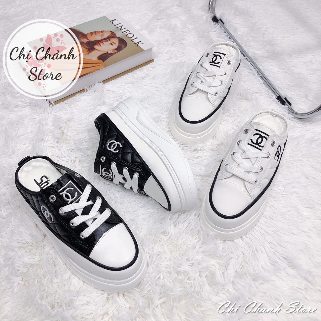 Sục Bata Thêu OC 7p Cực HOT Chất Da Chuẩn Đẹp Lên Chân Xinh Cao Tôn Dáng - Sục Đế Cao 7cm Đen Trắng Chi Chanh Store