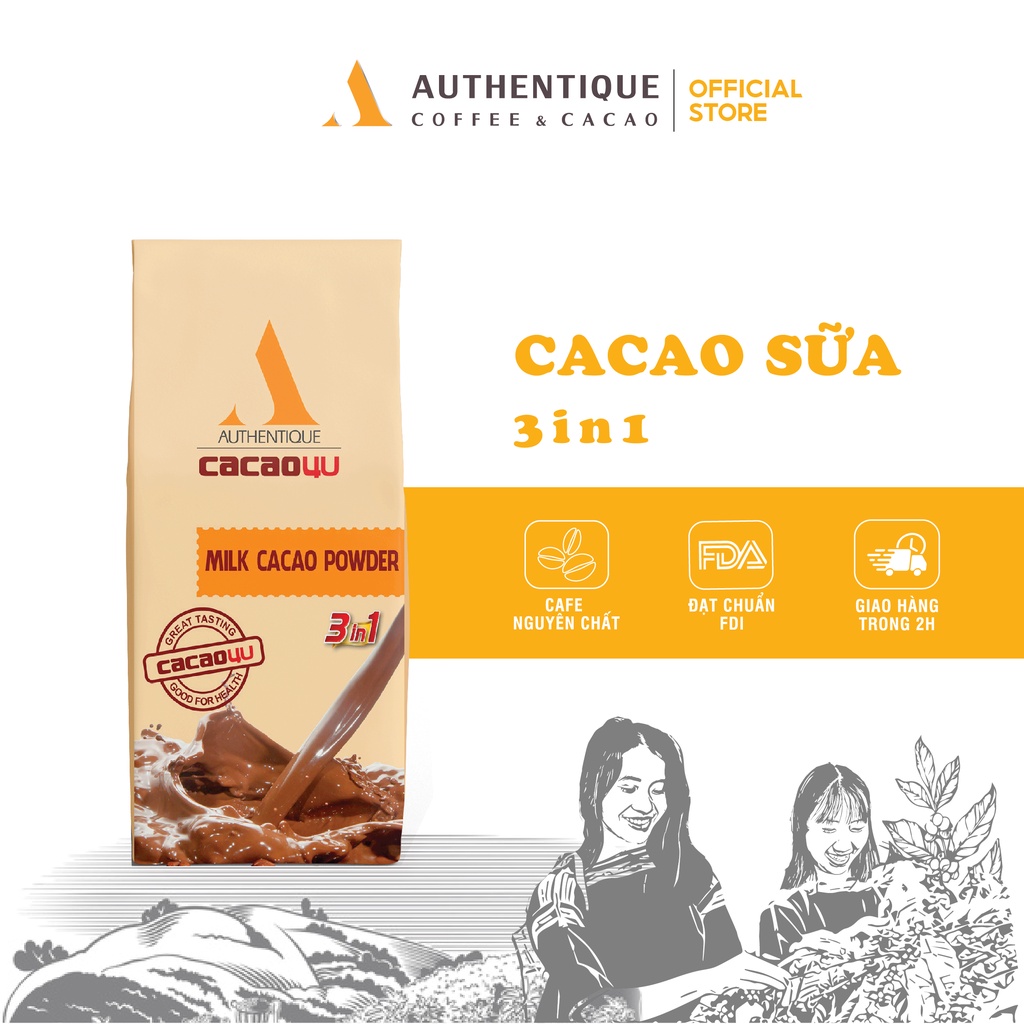  Bột CaCao Sữa 3in1 Túi Kraft 220g | DRINKING CHOCOLATE - Authentique Cacao