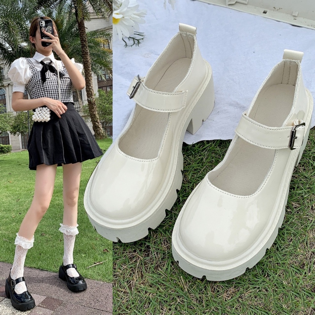 Giày Lolita nữ da bóng, da lì ulzzang phong cách Hàn quốc quai cài đế cao cá tính Luxy Shoes LX21