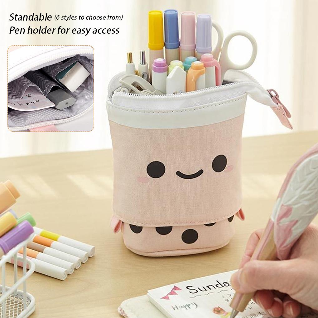 Túi Đựng Bút / Đồ Trang Điểm Bằng Vải Bạt Màu Tím Họa Tiết Hoạt Hình Có Thể Điều Chỉnh Sắp