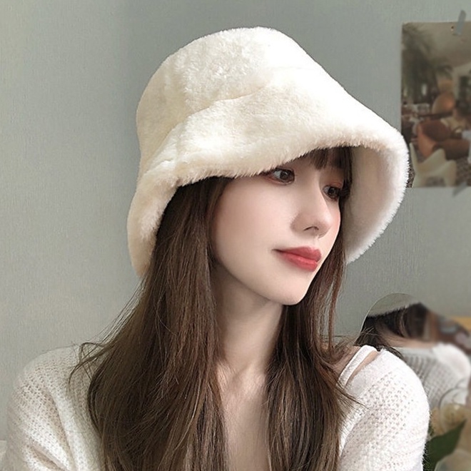 Mũ xô vải lông cừu dày giữ ấm cho nữ 56-58cm mũ bucket lông cừu hot hit