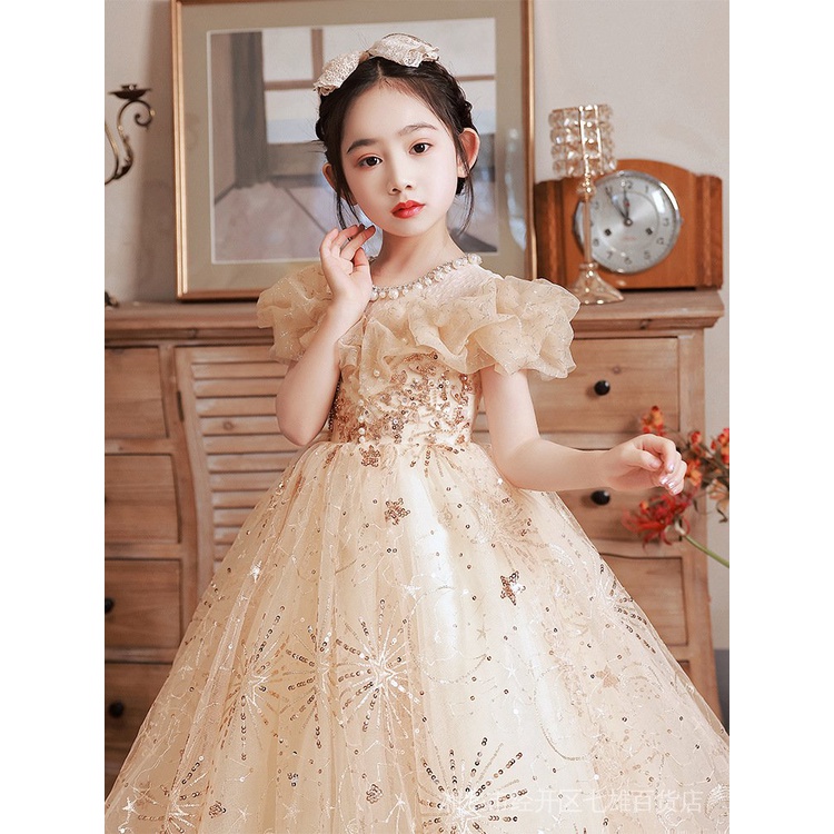 Đầm Công Chúa Dự Tiệc Phối Lưới Đính Hoa Cao Cấp Cho Bé Gái R2PN