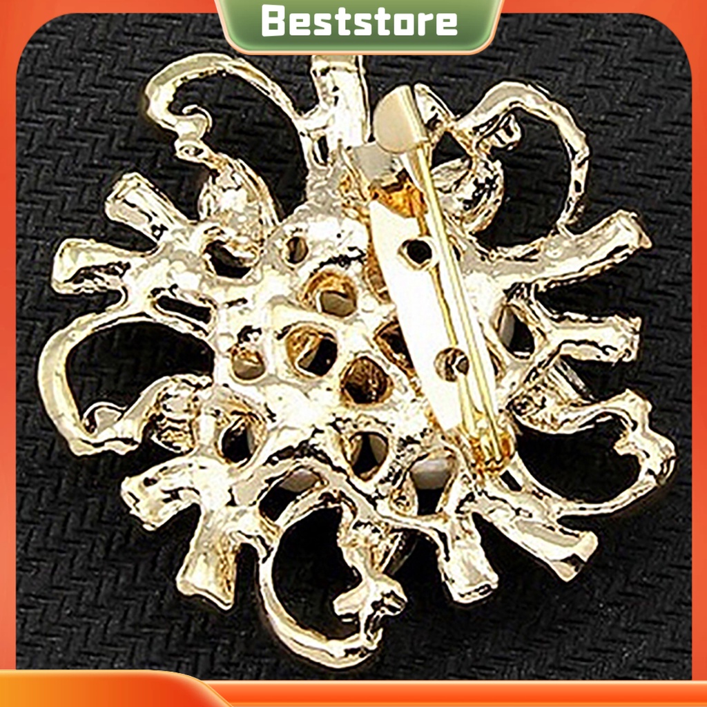 Ghim cài áo bằng kim loại thiết kế hình bông hoa đính đá và ngọc trai giả xinh xắn