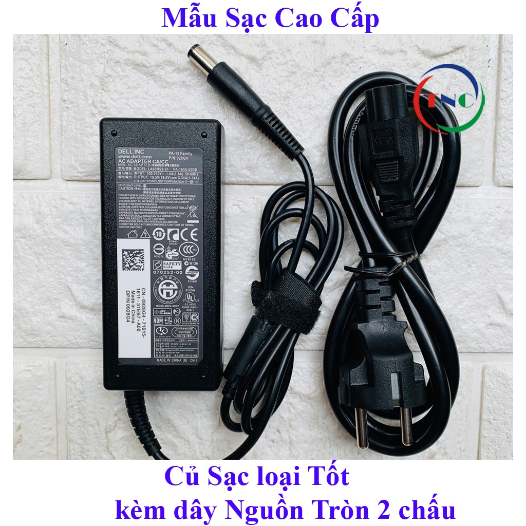 SẠC LAPTOP DELL 19.5V-3.34A (65w) Chân Kim To Φ7.4 *5.0mm - Kèm Dây Nguồn